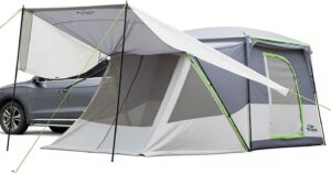 JOYTUTUS SUV Tent with 2 Rooms, Rainfly & Awning for Family Camping, 60% More Space Car Tent for 5-9 Person, Dual-Use for SUV or Ground Camping Tent with Screen Porch, Double Door,Mesh Roof